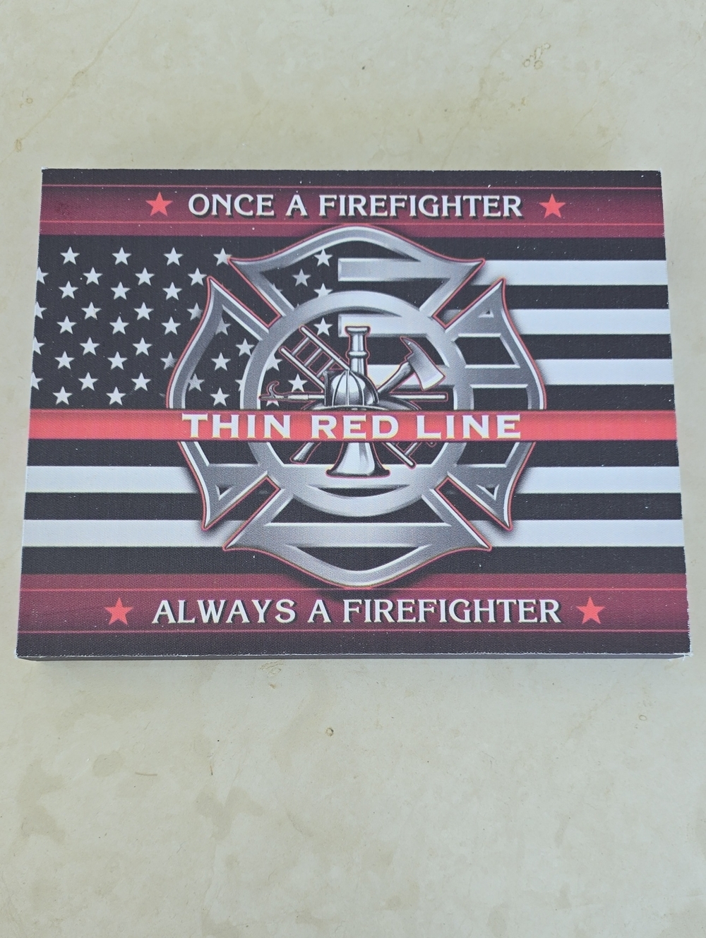 Thin Red Line Firefighter Sign - Black, White & Red - 14" x 11" x 1.5"